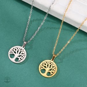 Bijou symbolique Arbre de Vie en acier inoxydable doré
