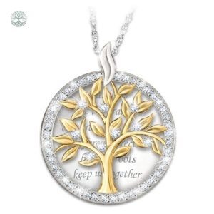 Collier Arbre de Vie doré avec diamant pour la famille
