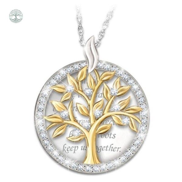 Collier Arbre de Vie doré avec diamant pour la famille
