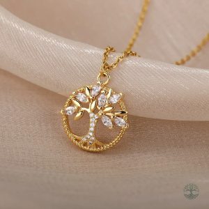 Bijou arbre de vie doré orné de zirconium