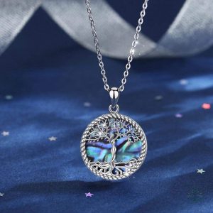 Bijou Arbre de Vie en Argent avec Nacre Bleue