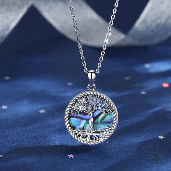 Bijou Arbre de Vie en Argent avec Nacre Bleue