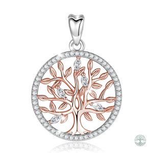 Collier en Argent 925 Or Rose avec Design Arbre de Vie