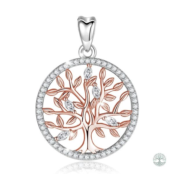 Collier en Argent 925 Or Rose avec Design Arbre de Vie