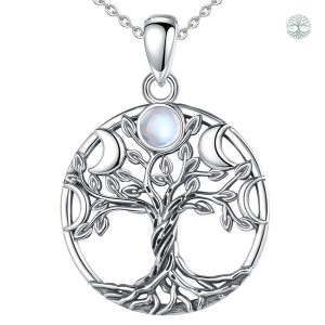 Collier Arbre de Vie en Argent Sterling 925 avec Pierre de Lune