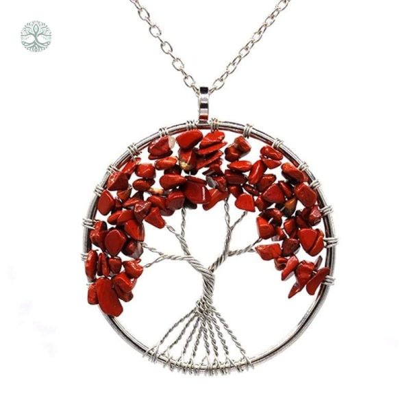 Collier Arbre de Vie en Pierre Rouge