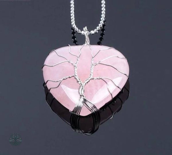 Bijou en Quartz Rose représentant l'Arbre de Vie, design unique