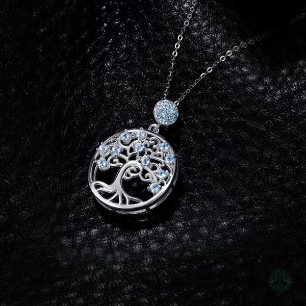 Collier élégant Arbre de Vie en Argent et Spinelle Bleue