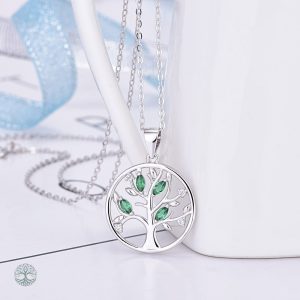 Collier Arbre de Vie en Argent Sterling 925 avec Zirconium Vert