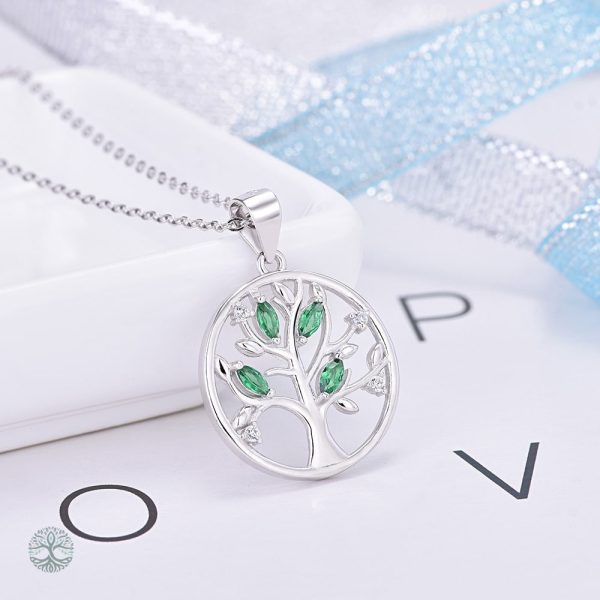 Bijou élégant Arbre de Vie en argent 925, pierres en zirconium vert