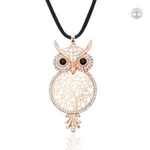 Collier Arbre de Vie avec motif de chouette en or rose