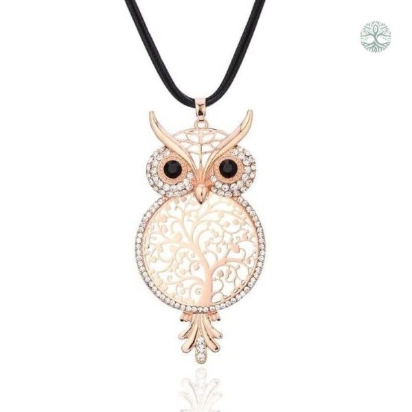 Collier Arbre de Vie avec motif de chouette en or rose