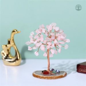 Arbre de Vie en Quartz Rose à Poser pour décoration intérieure