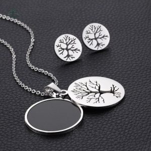 Bijoux Arbre de Vie en Argent, ensemble collier et boucles d'oreilles