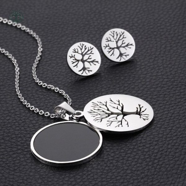 Bijoux Arbre de Vie en Argent, ensemble collier et boucles d'oreilles