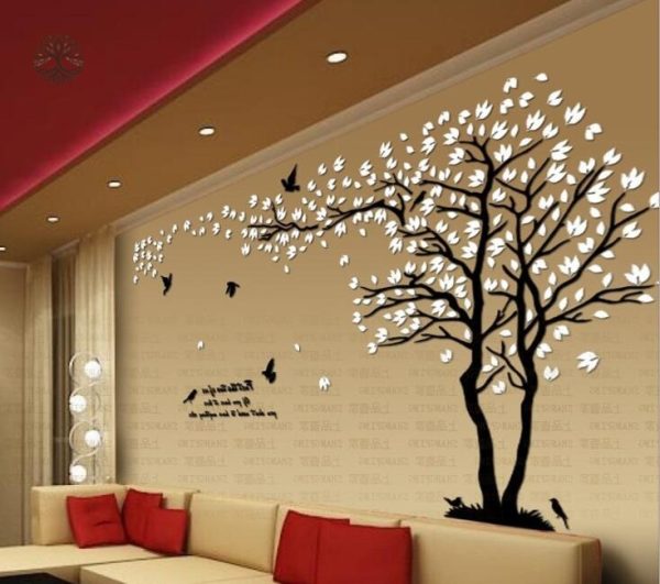 Design épuré d'un arbre de vie en sticker blanc décoratif