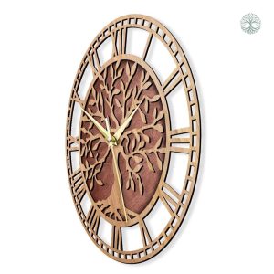 Horloge murale en bois, motif arbre de vie intemporel