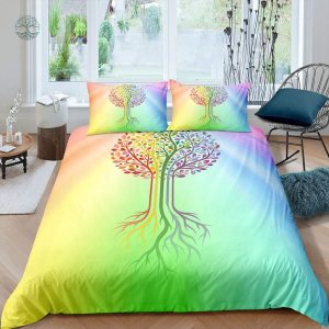 Housse de couette Arbre de Vie avec motif arc-en-ciel