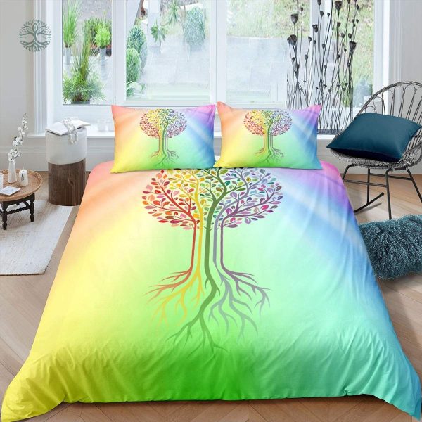 Housse de couette Arbre de Vie avec motif arc-en-ciel