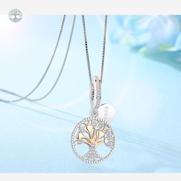 Bijou en argent 925, motif Arbre de Vie décoré de zirconium