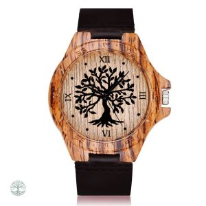 Montre Arbre de Vie en cuir noir