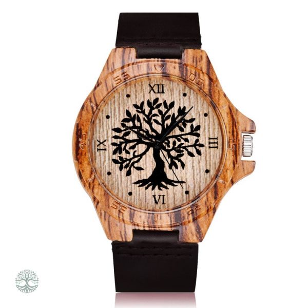 Montre Arbre de Vie en cuir noir