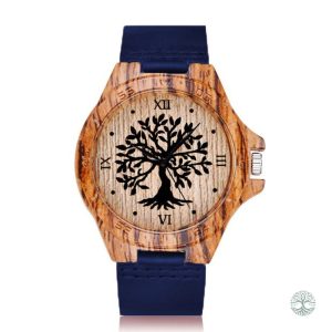 Montre Arbre de Vie en cuir bleu élégant