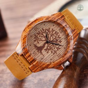Montre Arbre de Vie en cuir jaune élégant
