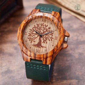 Montre Arbre de Vie en cuir vert élégant