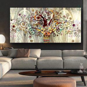 Peinture moderne représentant l'Arbre de Vie coloré