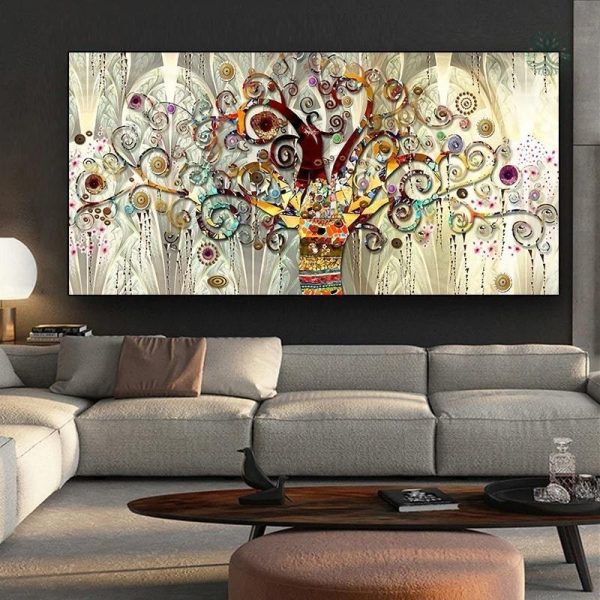 Peinture moderne représentant l'Arbre de Vie coloré