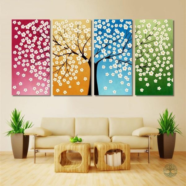 Art mural représentant les quatre saisons de l'Arbre de Vie