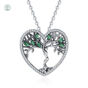 Collier Arbre de Vie en Argent avec Émeraude