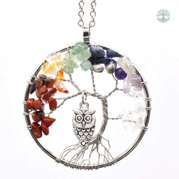 Collier Arbre de Vie Chouette avec 7 Chakras