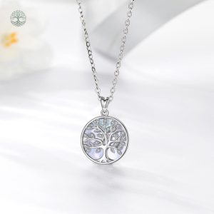 Bijou argenté avec pendentif Arbre de Vie en nacre