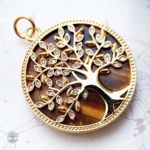 Bijou en argent 925 avec pendentif Arbre de Vie et œil de tigre