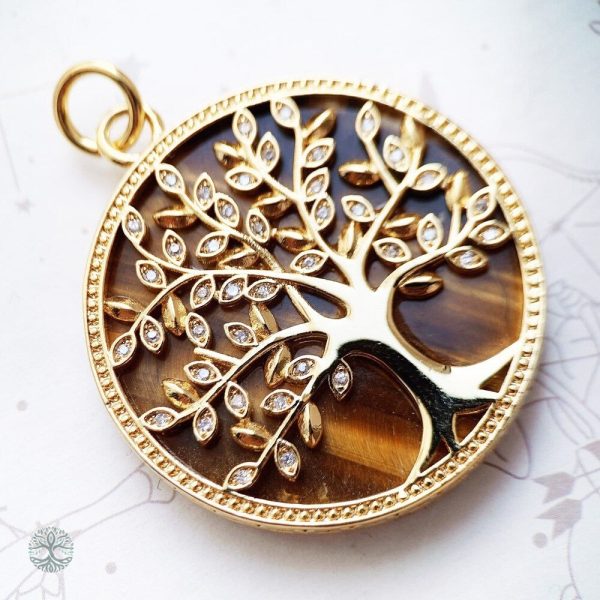 Bijou en argent 925 avec pendentif Arbre de Vie et œil de tigre