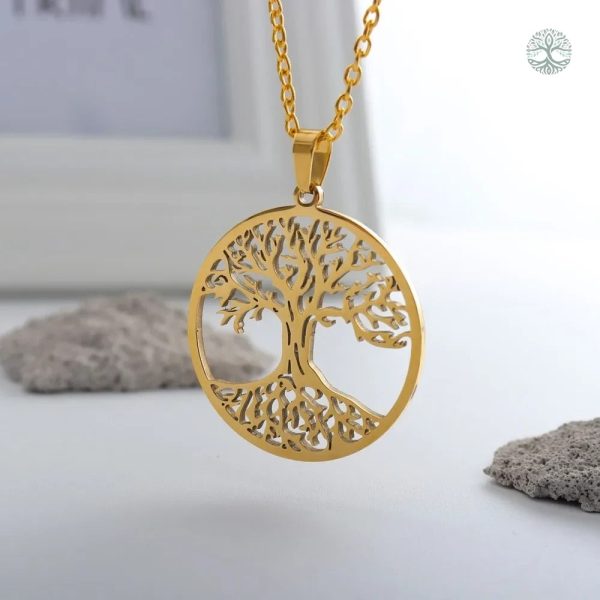 Collier tendance avec motif Arbre de Vie en or doux