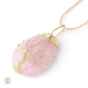 Collier Arbre de Vie en Quartz Rose
