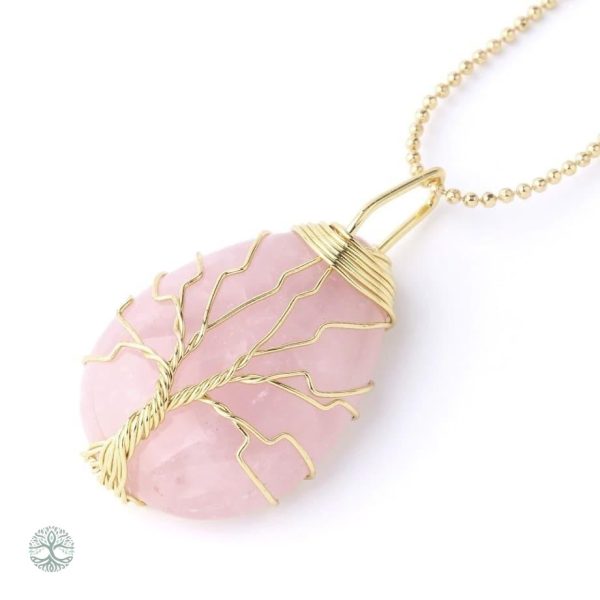Collier Arbre de Vie en Quartz Rose