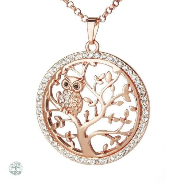 Collier Arbre de Vie avec Hibou en Or Rose