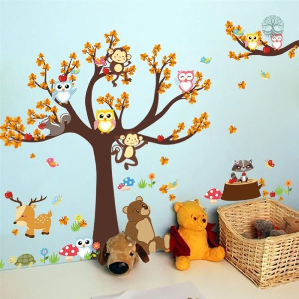 Autocollant arbre de vie, design hibou coloré