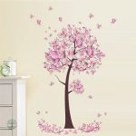 Sticker mural arbre de vie, design floral rose