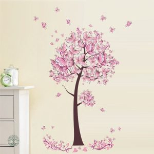 Sticker mural arbre de vie, design floral rose