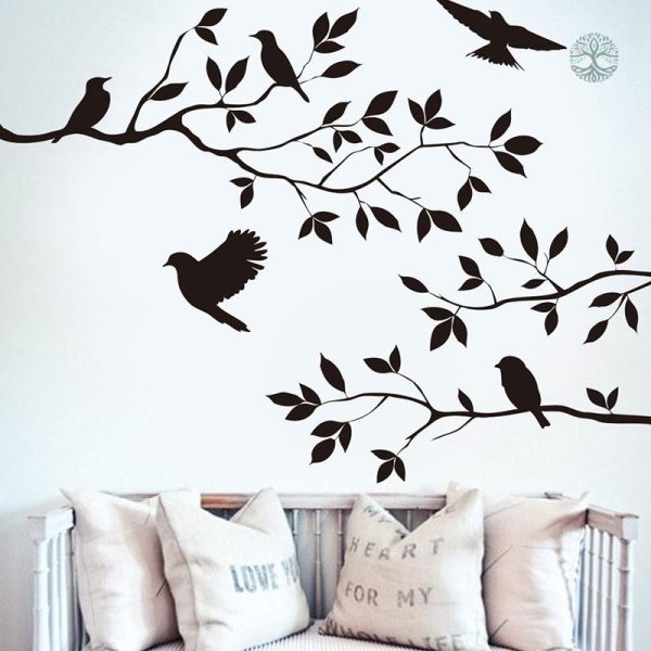 Sticker branches d'arbre avec oiseaux décoratifs