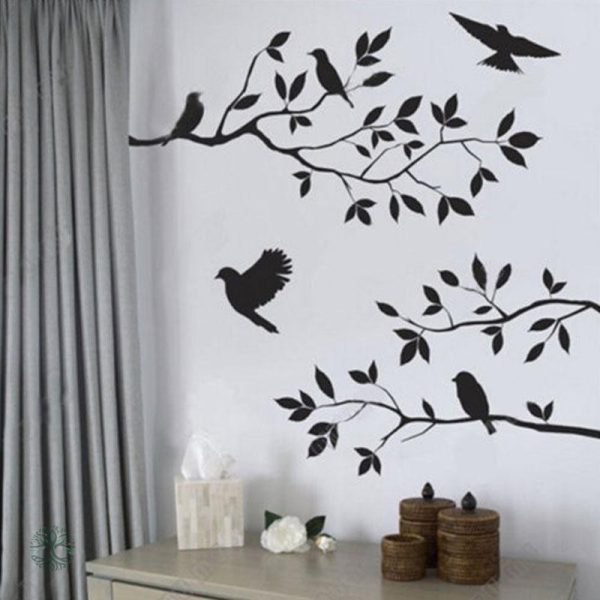 Décoration murale nature avec stickers oiseaux et arbres