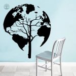 Sticker Arbre de Vie avec motif de carte du monde
