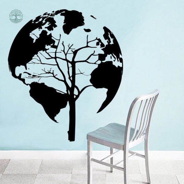 Sticker Arbre de Vie avec motif de carte du monde