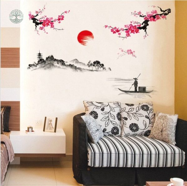Autocollant Japonais Arbre de Vie avec fleurs délicates