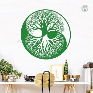 Sticker représentant l'Arbre de Vie avec symbole Ying Yang